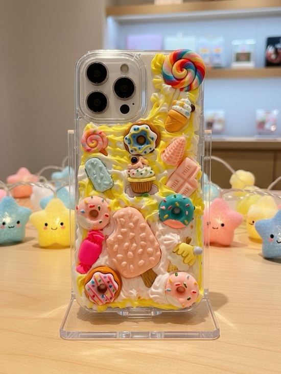 Hand Crafted Accessories - Handmade Kawaii Phone Case Candy & Dessert Case - Yellow Base Kawaii